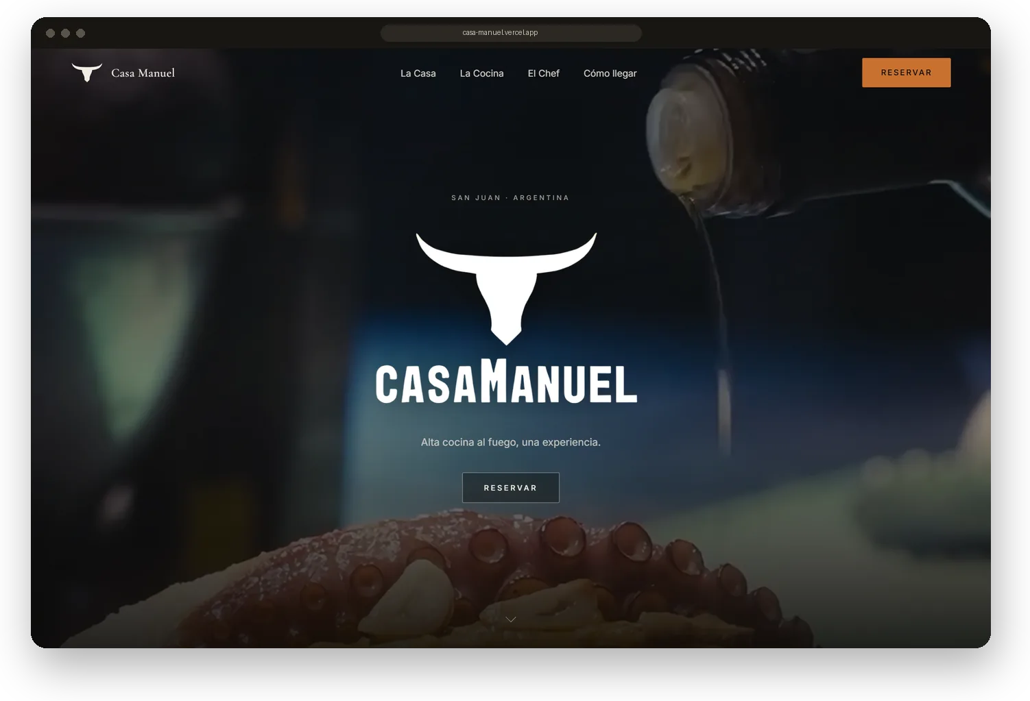 El sitio web de Casa Manuel, desarrollado por B²